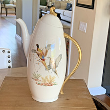 RARE Flintridge China GAME BIRDS Coffee Pot w/ Lid California VTG 1960s MINT picture