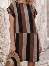Garnet Hill Striped Short-Sleeve Shift Dress 100% Linen picture