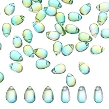 Teardrop Czech Glass Beads, 50 Pcs Bohemia Beads, Clear Green, 6x9mm picture