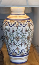Vtg Hand Painted French Rouen Iznik Style Pottery Lamp Cobalt Blue Floral Urn picture