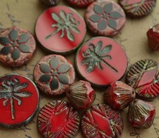 NEW PICASSO CZECH GLASS BEAD LOT  CZECH GLASS BEAD MIX RED COLOR PALETTE picture