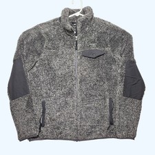 LL Bean Hi-Pile Fleece Jacket Womens Medium Gray Full Zip Elbow Patch 505250 picture