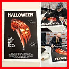 JOHN CARPENTER & NICK CASTLE Signed Halloween Movie Poster 27X40 - w COA & PIC picture