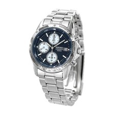 SEIKO Chronograph SND365P1 Stainless Steel Quartz Navy Dial Watch SND365PC picture