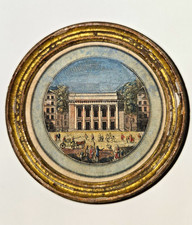Set of 3 Small Round Framed Paintings - Architectural Building Scene picture