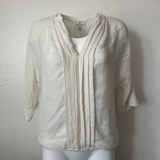 Joie 3/4 Sleeve 100% Silk Blouse Womens M V-Neck Elastic Bottom Ivory picture