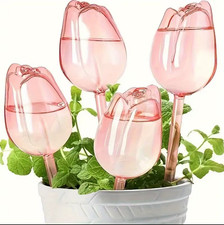 4PCS Pink Tulip Plant Watering Globe Automatic Dripper Indoor Outdoor Garden picture