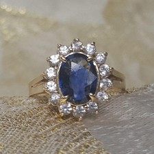 2.50 Ct Oval Natural Sapphire Diamond Wedding Ring 14K Yellow Gold Size 8 picture