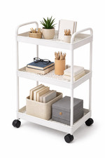3-Tier Small Rolling Storage Cart Multi Purpose Utility Organizer White PVC picture