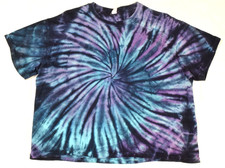 Vintage 80s 90s Tie Dye Blue Psychedelic Spiral T-Shirt Single Stitch Mens M/L picture