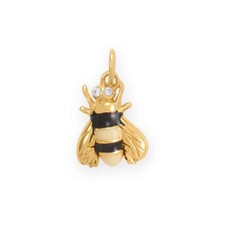 Dainty 14 Karat Gold Plated Enamel and CZ Bumble Bee Charm picture