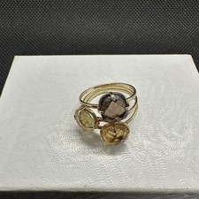 Estate 14K Yellow Gold  Peridot , Citrine & Smoky Topaz Ring Size 6.5 picture