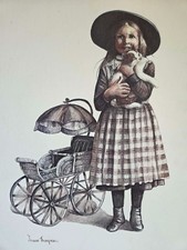 Portrait of Girl Holding Cat by Joanne Thompson-Vintage Print-Unframed picture
