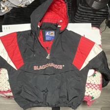 Chicago Blackhawks Vintage Starter Jacket NHL, Large Chris Chelios Autograph. picture