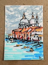 ACEO Original Venice Italy, Venice Canal - Gondola Art- Mixed Media picture