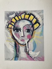 Original Oil On  Paper Abstract Portrait Painting Expressionist Fine Art 8.5x11” picture