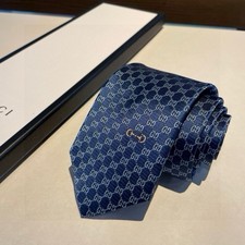 Men Navy Blue GG Silk Necktie Classic Pattern Horsebit Logo Office Wedding Tie picture