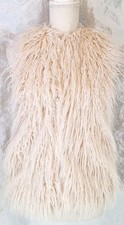 DEX 1963 XS Mongolian Shag Fur Vest Open Front Shaggy Boho Chic Festival Vanilla picture