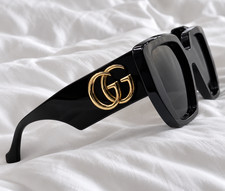 GUCCI GG0956S 003 Rectangular Squared Black Shiny Grey 54 mm Women's Sunglasses picture