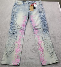 Grindhouse Jeans Mens 40 Blue Straight Fit Stretch Denim Distressed Paint New picture