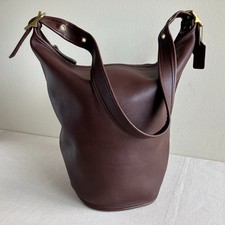 Vintage Coach Duffle Sac XL Feed Bag 9085 Mahogany Brown Leather Bucket 90s USA picture