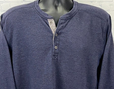 Eddie Bauer Mens Waffle Knit Thermal Henley Navy Large Long Sleeve picture
