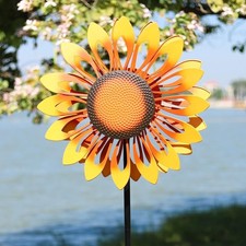 Large Metal Sunflower Wind Spinner 84in Outdoor Garden Yard Decor Rust Resistant picture