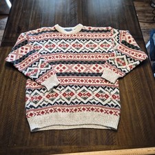 Claybrooke Outdoors Sweater Mens L Fair Isle Crewneck Red Knit USA VTG 90S G892 picture