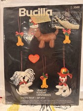 Vintage Bucilla Ornament Kit 3588 Jeweled Puppy Treat Set Of 6 picture