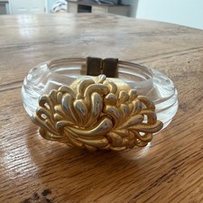 Inna Cytrine Vintage Clear Lucite Bangle Bracelet With Gold-Tone Floral Clasp  picture