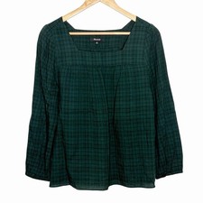 Madewell Plaid Square Neck Top Green Womens Size M Preppy Heritage Academia picture