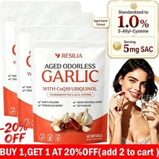 1-5X Resilia Garlic Extract 600mg Softgels (60 Count) Odorless Aged Garlic Extra picture