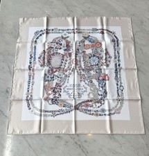 Hermès Brides de Gala en Fleurs Scarf 90 Beige Blue Red Silk New with Tags picture
