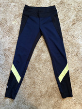 Athleta Women's XS Running Leggings Ankle Navy Black Neon Yellow Zip Pocket picture