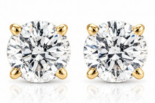 2Ct TW Round Cut Natural Diamond Studs With Screw Backs 14k Yellow Gold picture