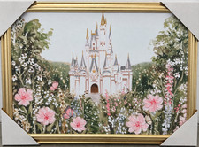Hobby Lobby Castle With Flowers Canvas Wall Art Decor 16x22 Gold Frame picture