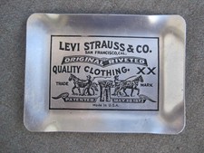 VINTAGE 1970s LEVI'S STRAUSS ADVERTISING ALUMINUM METAL TRAY DENIM JEANS PROMO picture