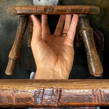 Antique Late 18th C. Candle Stool With Collection Of Strange Vernacular Markings picture
