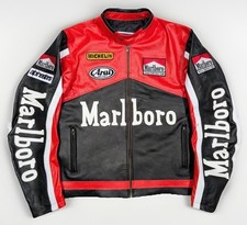 Men's 90’s Marlboro B&R Embroider Patch Black & Red Racing Real Leather Jacket picture