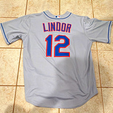 Men’s Large Francisco Lindor Nike New York Mets Road Gray Jersey picture