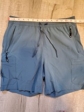Men's Blue Athletic Shorts Size L Drawstring Zip Pockets picture
