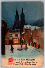 Peaceful Christmas, Village, People, Night Scene, Vintage Postcard picture