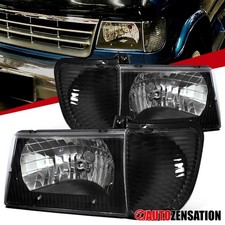 Fit 1992-2006 Ford E150 E250 E350 Econoline Black Headlights+Corner Signal Lamps picture