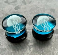 PAIR Jellyfish Design Glass Double Flare Plugs Jelly Fish Gauges Body Jewelry picture