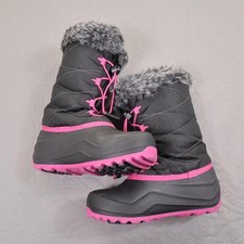 Kamik Snow Boots Girls Size 3 Black Pink Faux Fur Winter Insulated Kids picture