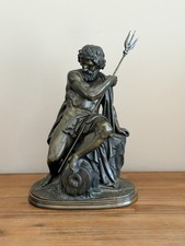 Rare 19th C. Neoclassical French Bronze Sculpture Neptune Poseidon James Pradier picture