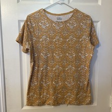 Croft & Barrow Classic Tee Women's Large Yellow/white Short slv Cotton T-Shirt picture