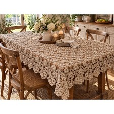 Vintage Handmade Crochet Tablecloth Bedspread Floral Rosette Cottagecore 62x84 picture
