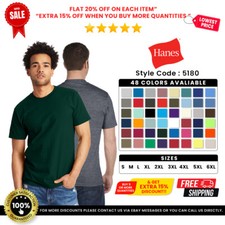 Hanes 5180 Men's Cotton Short Sleeve Plain Crew Neck Blank Beefy-T T-Shirt picture