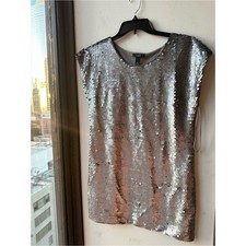 Alfani Women’s Shirt Size XL Silver Sequin Tunic with Cap Sleeves picture